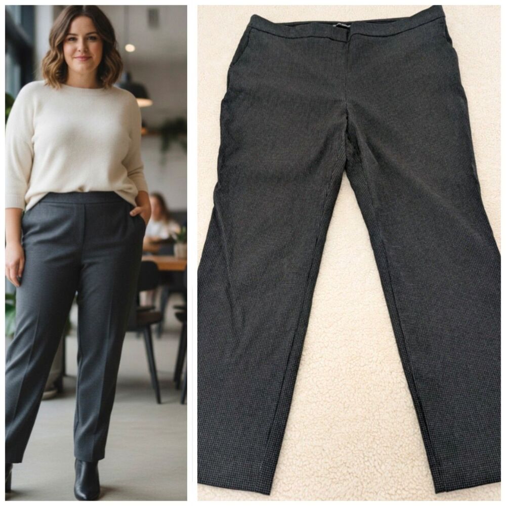 Black Checker Stretch Dress Pants 14-16 XL High Rise Hillary Radley Career Wear